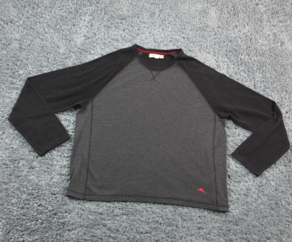 Tommy Bahama Sweater Mens 2XL Gray Black Long Sleeve Raglan Pullover Casual